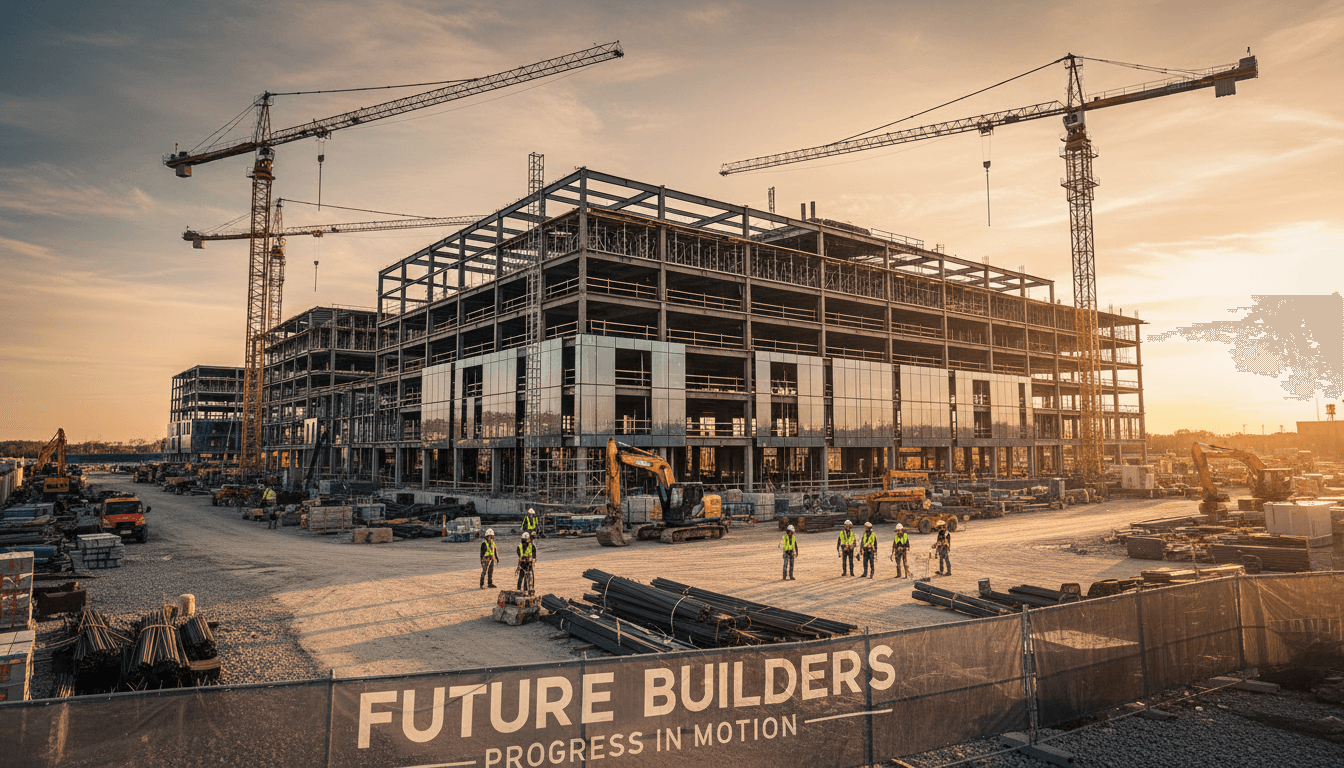 Modern construction site with commercial building development